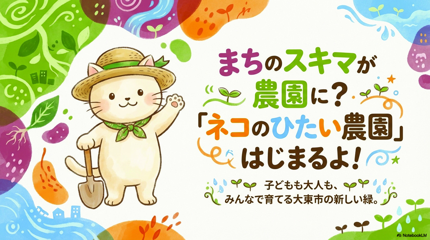 まちの隙間が農園に?
「ネコのひたい農園」はじまるよ!
子どもも大人も、みんなで育てる大東市の新しい緑。